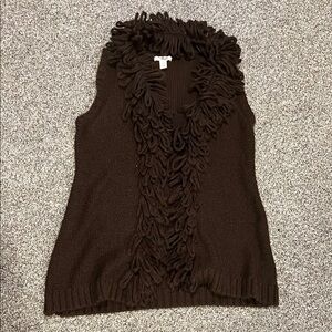 Brown Knitted Vest with Fringe Detail